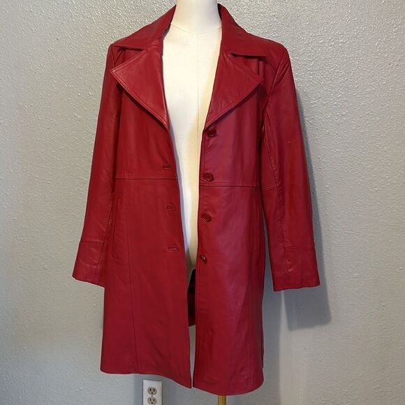 Excelled collection burgundy women’s leather pencil coat size L - Picture 6 of 13